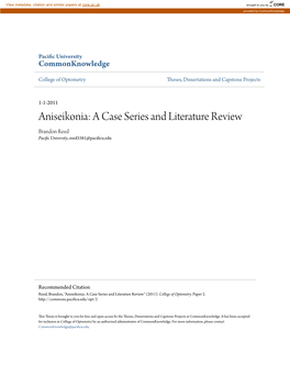 Aniseikonia: a Case Series and Literature Review Brandon Reed Pacific Nu Iversity, Reed3381@Pacificu.Edu