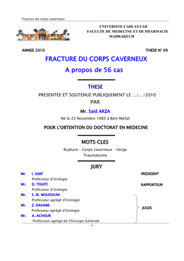 FRACTURE DU CORPS CAVERNEUX a Propos De 56 Cas