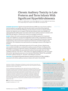 Chronic Auditory Toxicity in Late Preterm and Term Infants with Significant Hyperbilirubinemia