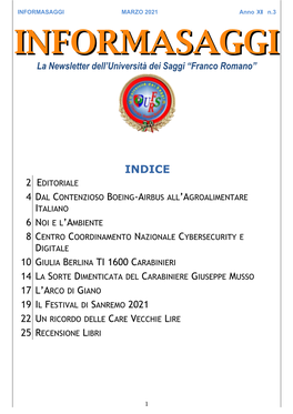 INFORMASAGGI MARZO 2021 Anno XII N.3 INFORMASAGGIINFORMASAGGI La Newsletter Dell’Università Dei Saggi “Franco Romano”
