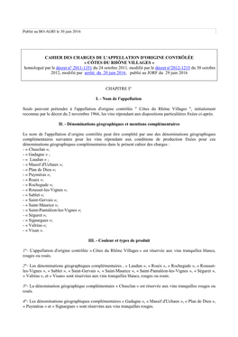 Cahier Des Charges De L'appellation D'origine Contrôlée Côtes Du Rhône
