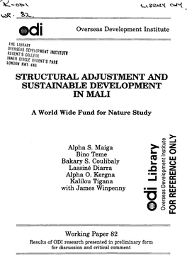 Structural Adjustment and Sustainable Development in Mali: a World Wide Fund for Nature Study, A.S.Maiga, B