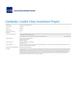 Livable Cities Investment Project