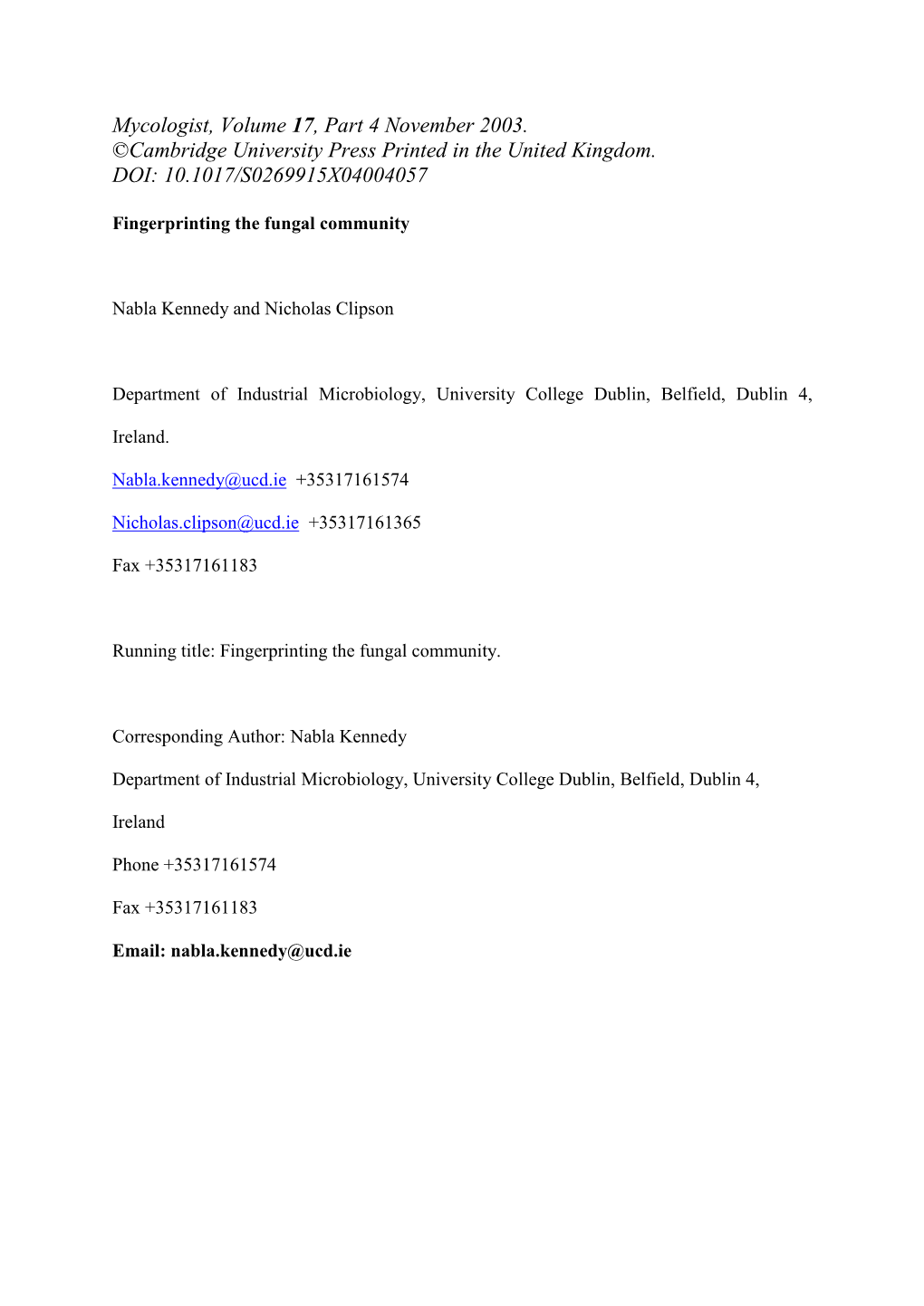 Fingerprinting the Fungal Community