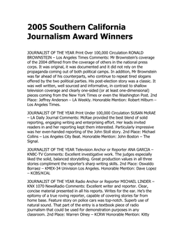2005 Southern California Journalism Award Winners