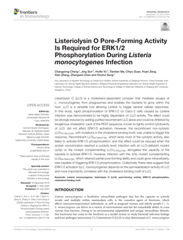 Listeriolysin O Pore-Forming Activity Is Required for ERK1/2 Phosphorylation During Listeria Monocytogenes Infection