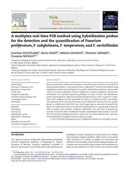 A Multiplex Real-Time PCR Method Using Hybridization Probes for the Detection and the Quantiﬁcation of Fusarium Proliferatum, F