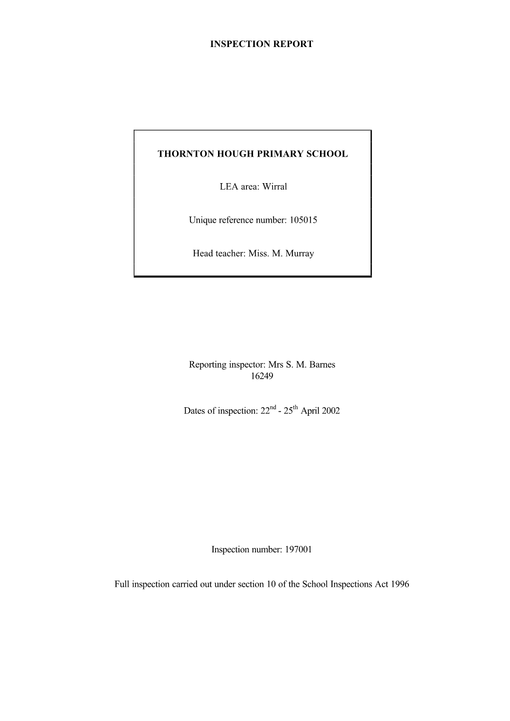 Inspection Report Thornton Hough Primary School Lea