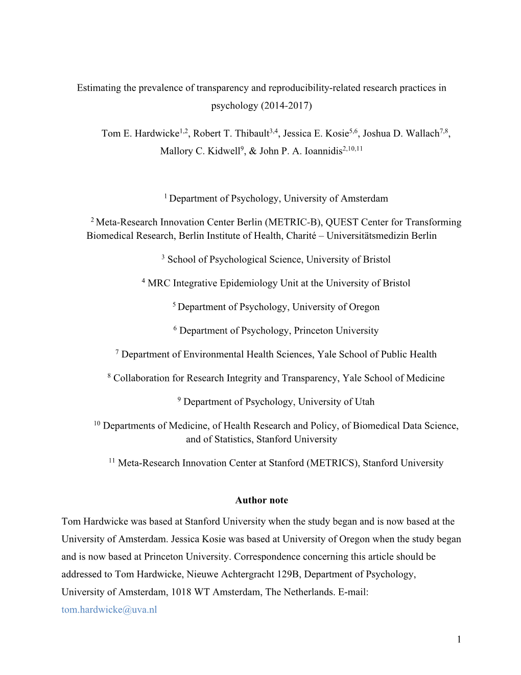 1 Estimating the Prevalence of Transparency and Reproducibility