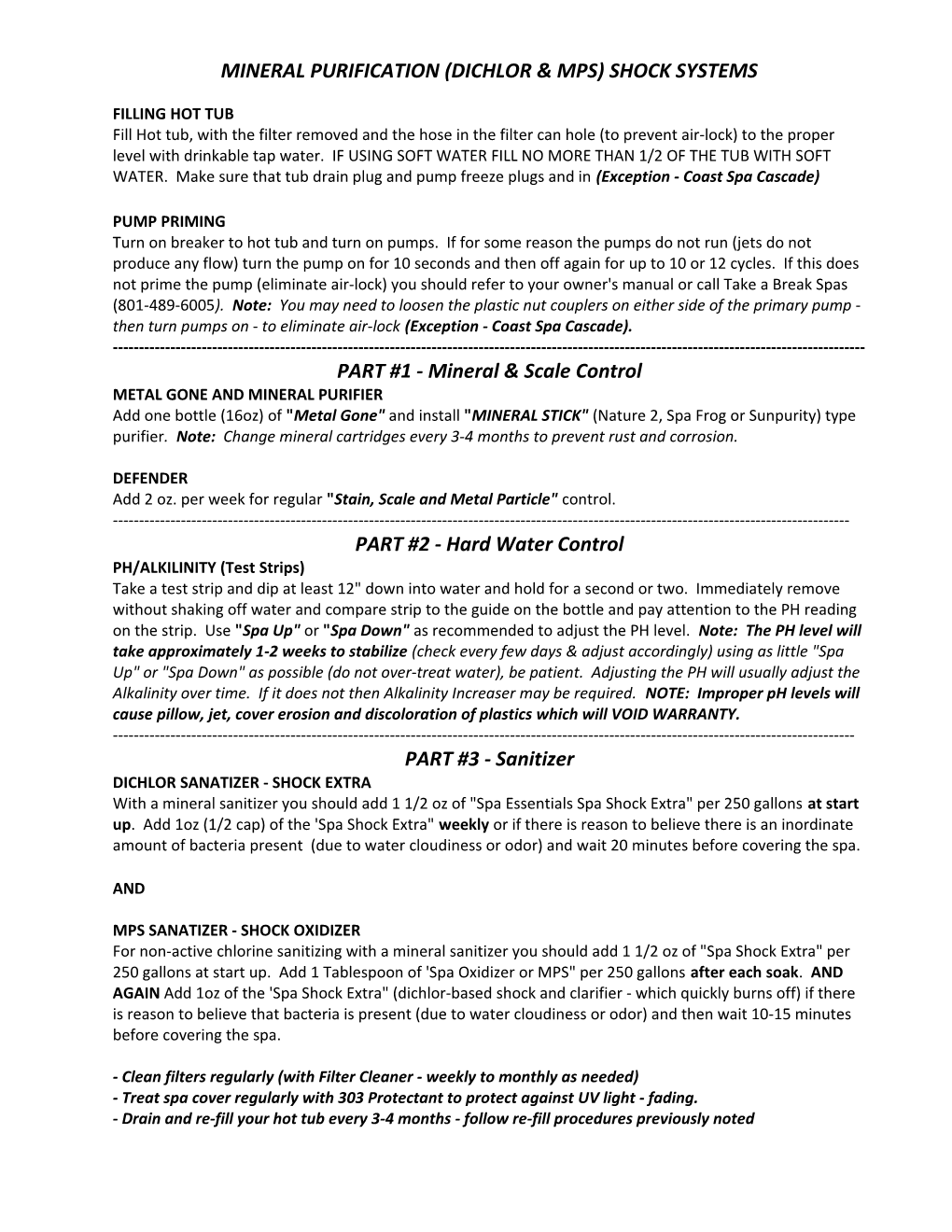 Mineral Purification (Dichlor & Mps) Shock Systems