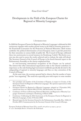 Developments in the Field of the European Charter for Regional Or Minority Languages