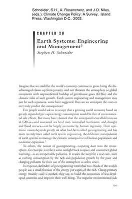Earth Systems: Engineering and Management† Stephen H
