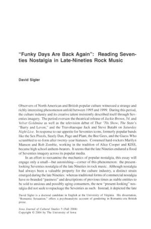 "Funky Days Are Back Again": Reading Seventies Nostalgia In