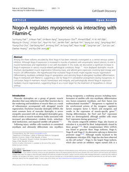 Nogo-A Regulates Myogenesis Via Interacting with Filamin-C