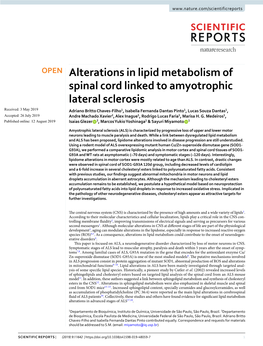 Alterations in Lipid Metabolism of Spinal Cord Linked to Amyotrophic