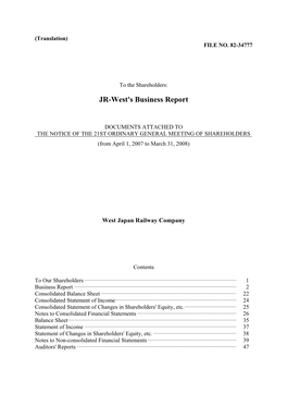 JR-West's Business Report
