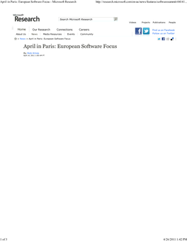 April in Paris: European Software Focus - Microsoft Research