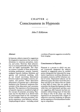 Consciousness in Hypnosis