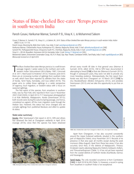 Status of Blue-Cheeked Bee-Eater Merops Persicus in South-Western India