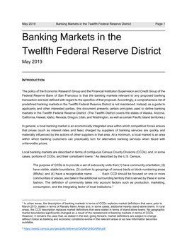 Banking Markets in the Twelfth Federal Reserve District – May 2019