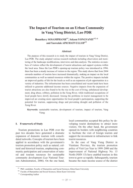 The Impact of Tourism on an Urban Community in Vang Vieng District, Lao PDR