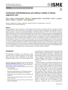 Involvement of Burkholderiaceae and Sulfurous Volatiles in Disease- Suppressive Soils