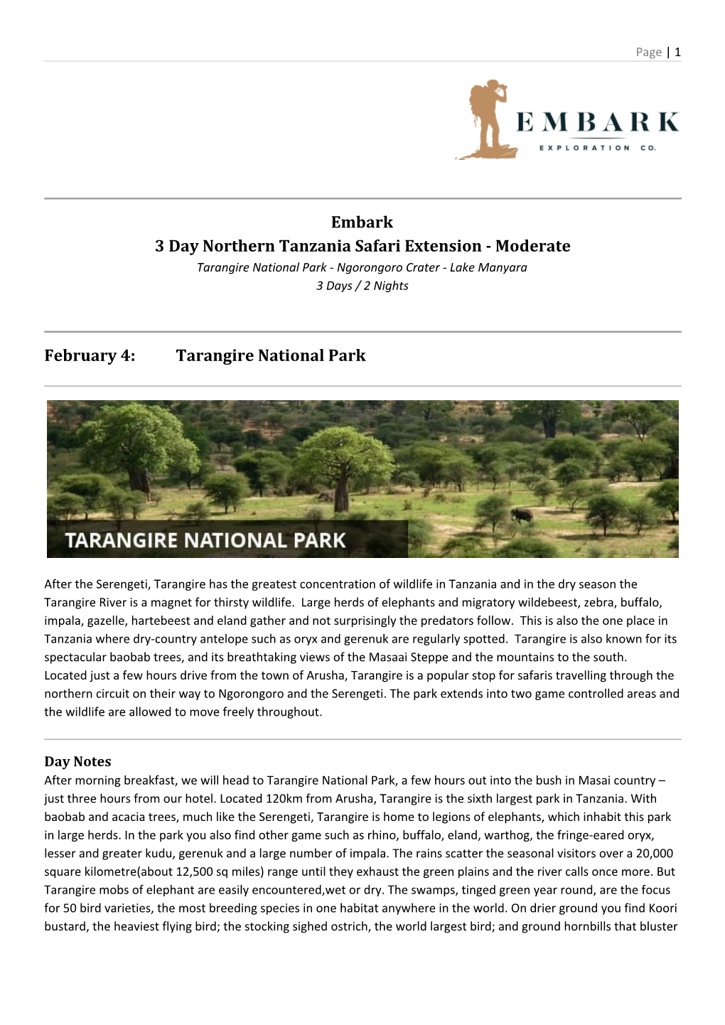 Moderate February 4: Tarangire National Park