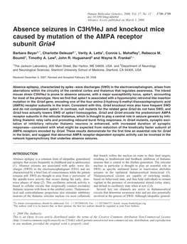 Absence Seizures in C3H/Hej and Knockout Mice Caused by Mutation of the AMPA Receptor Subunit Gria4