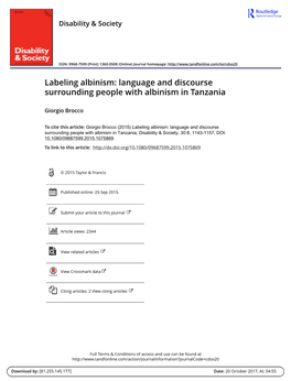 Language and Discourse Surrounding People with Albinism in Tanzania