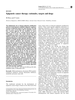 Epigenetic Cancer Therapy: Rationales, Targets and Drugs