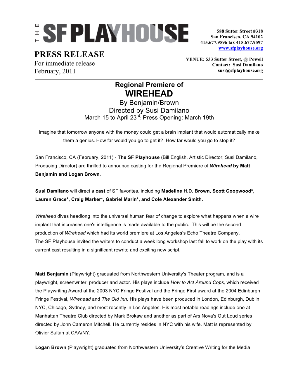 Wirehead Press Release