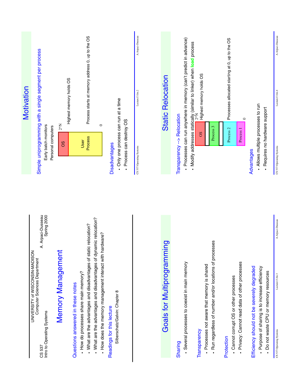 Memory Management Motivation Goals for Multiprog Ramming Static