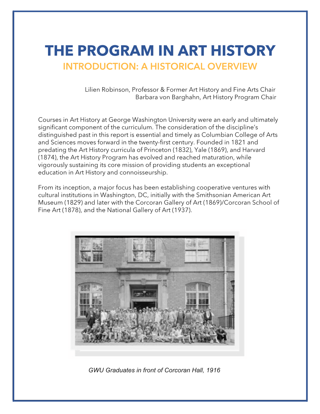 The Program in Art History Introduction: a Historical Overview