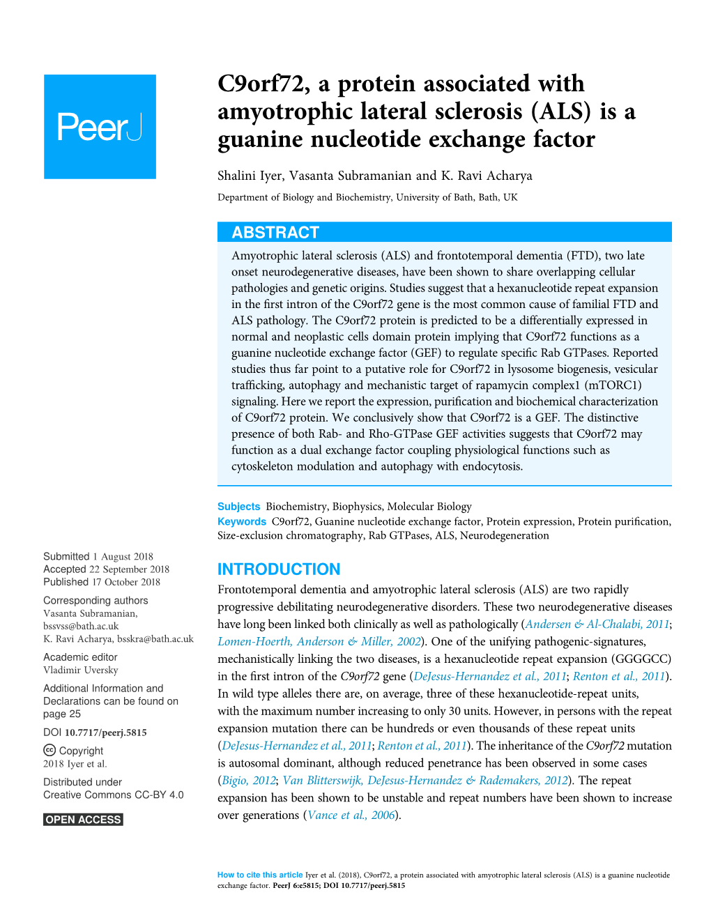 C9orf72, a Protein Associated with Amyotrophic Lateral Sclerosis (ALS) Is a Guanine Nucleotide Exchange Factor