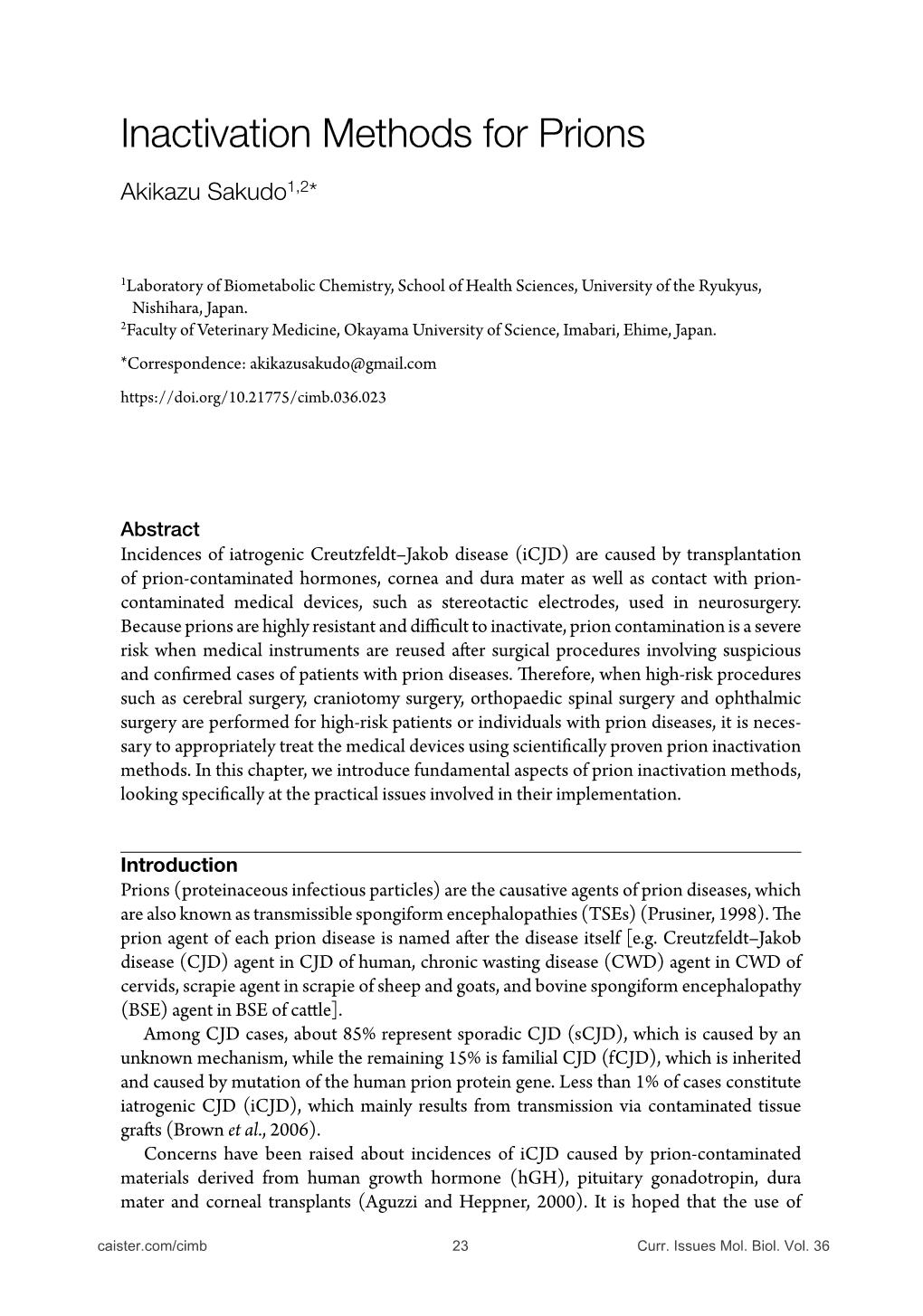 Inactivation Methods for Prions