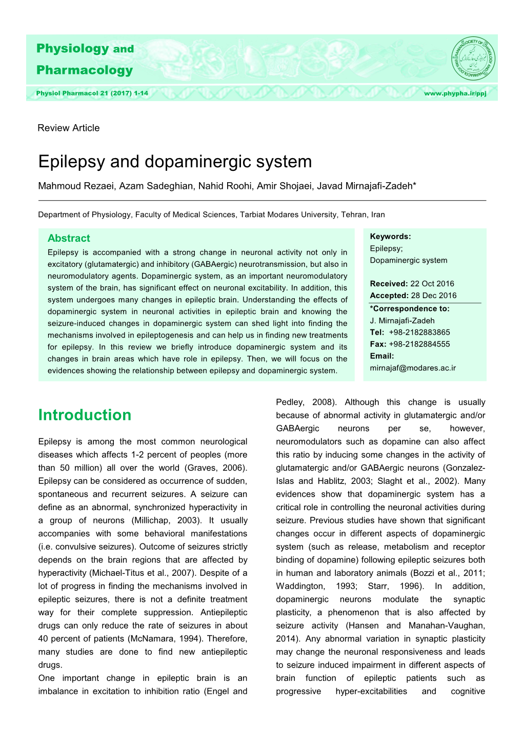 Epilepsy and Dopaminergic System