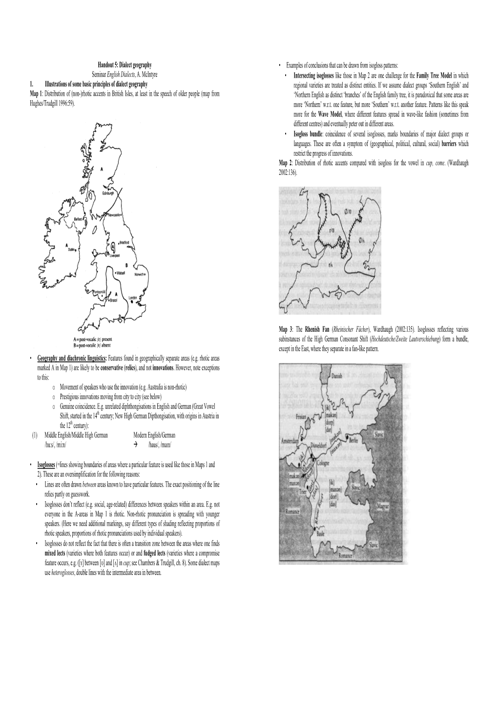 Dialect Geography Seminar English Dialects, A. Mcintyre 1. Illustrations