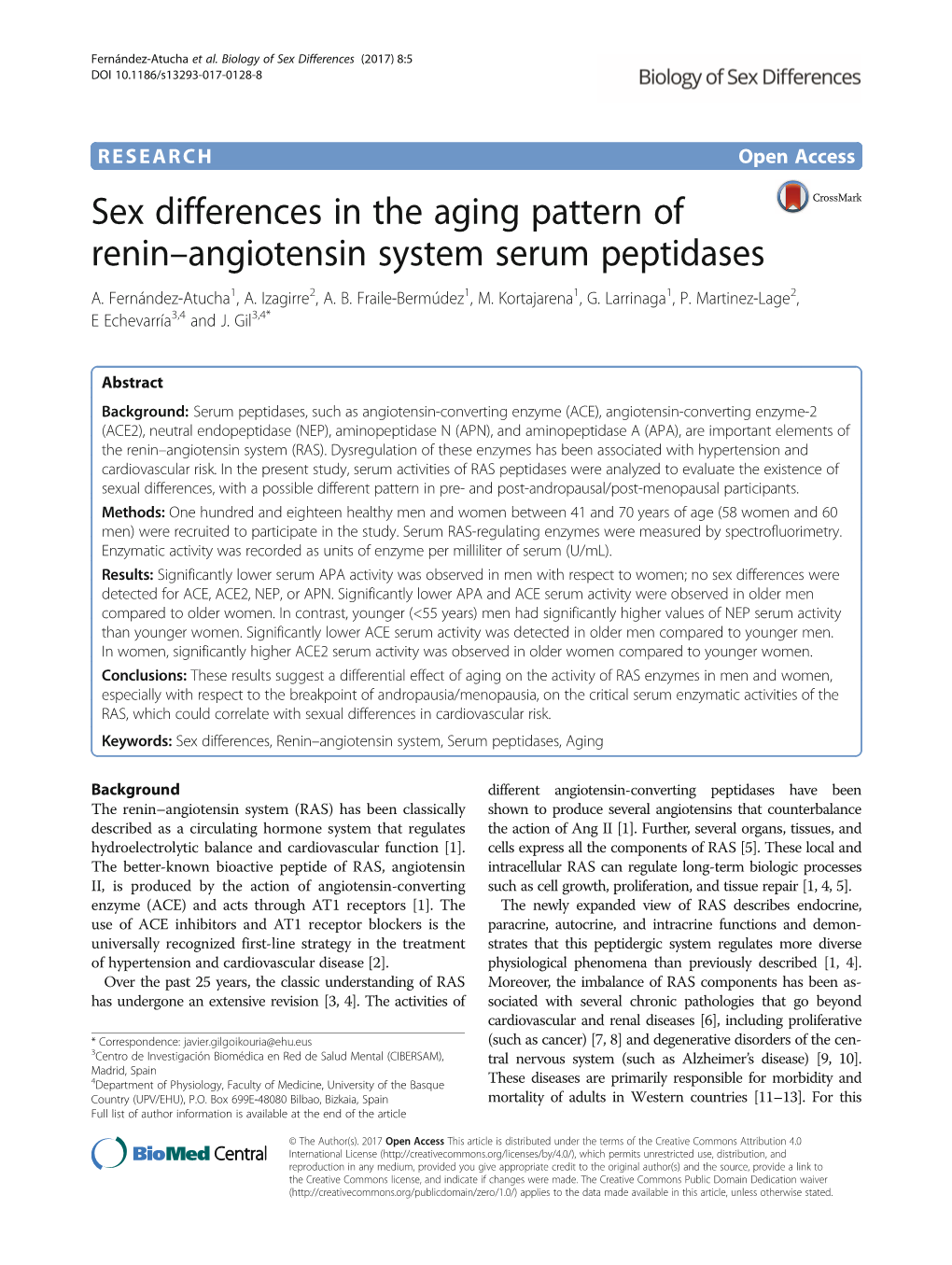 Sex Differences in the Aging Pattern of Renin–Angiotensin System Serum Peptidases A