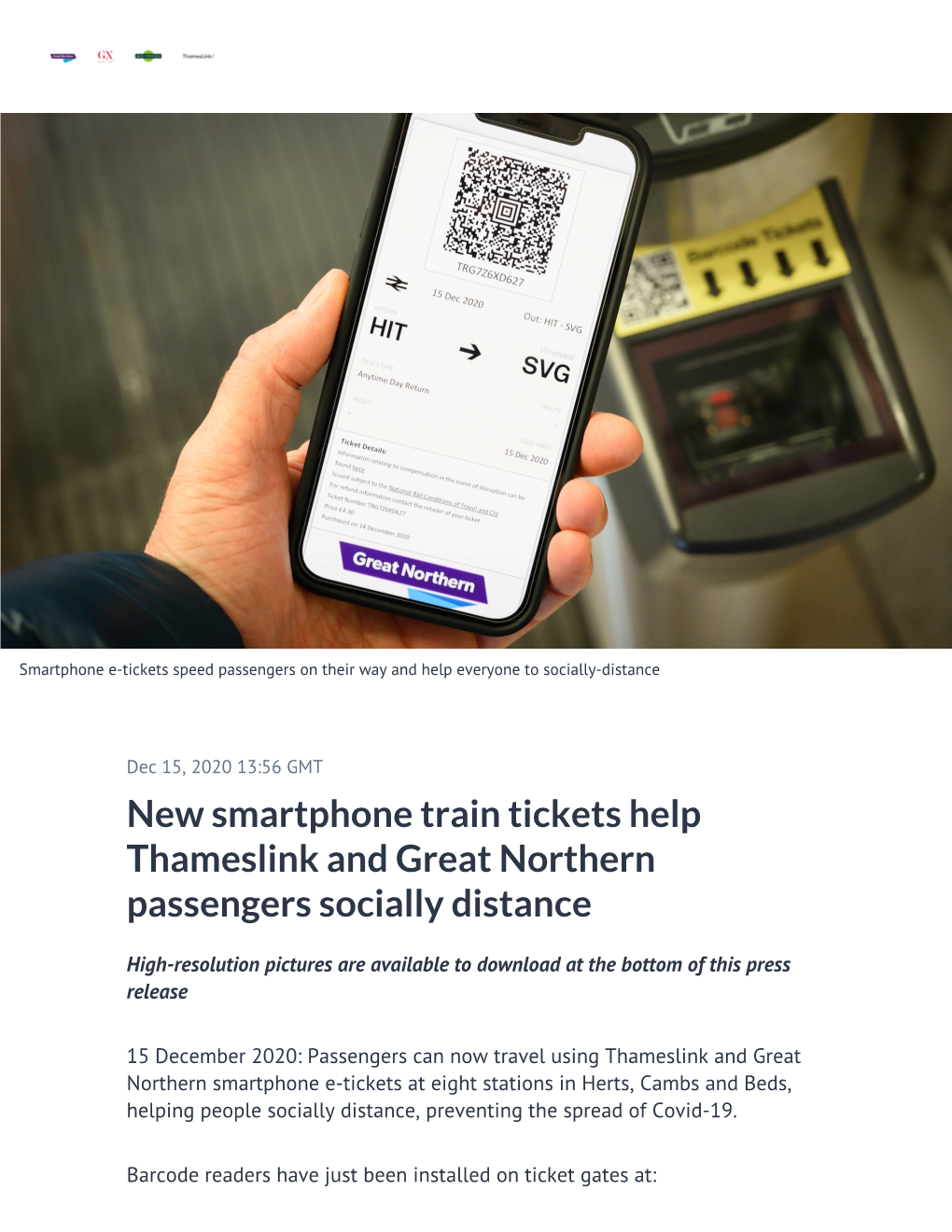 New Smartphone Train Tickets Help Thameslink and Great Northern Passengers Socially Distance