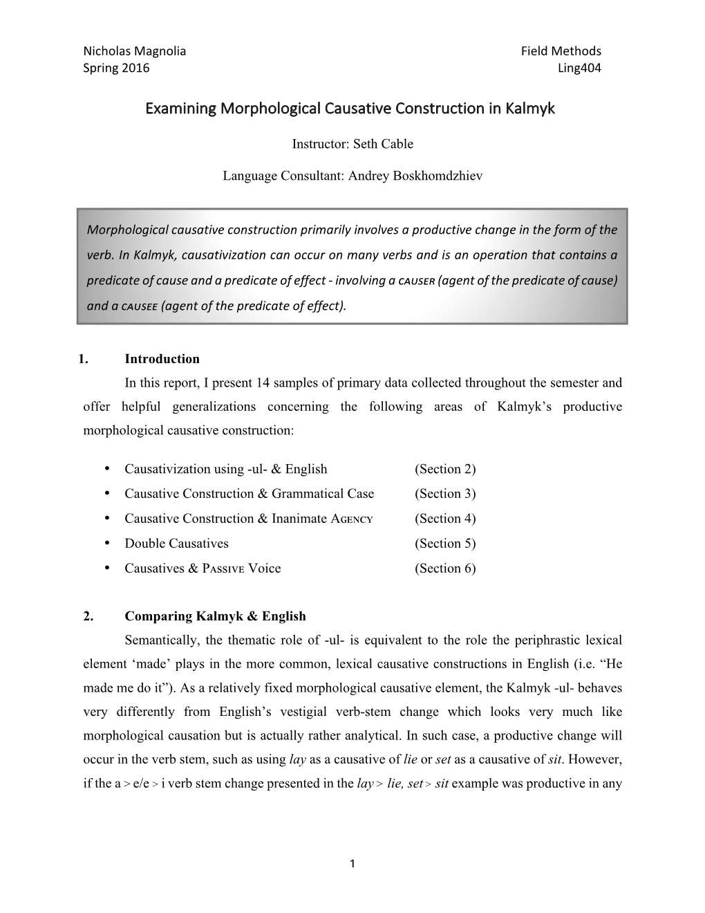 Examining Morphological Causative Construction in Kalmyk