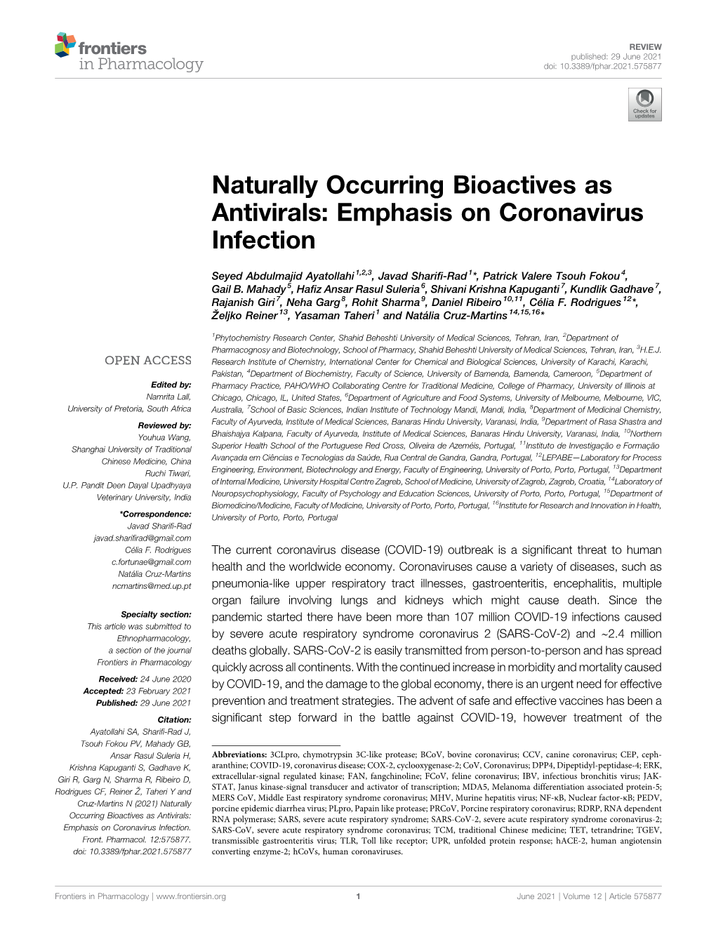 Naturally Occurring Bioactives As Antivirals: Emphasis on Coronavirus Infection