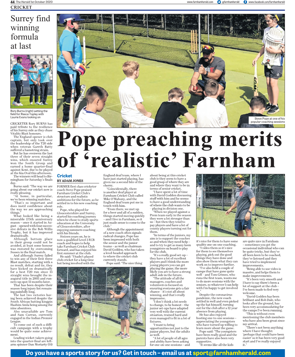 Pope Preaching Merits of 'Realistic' Farnham