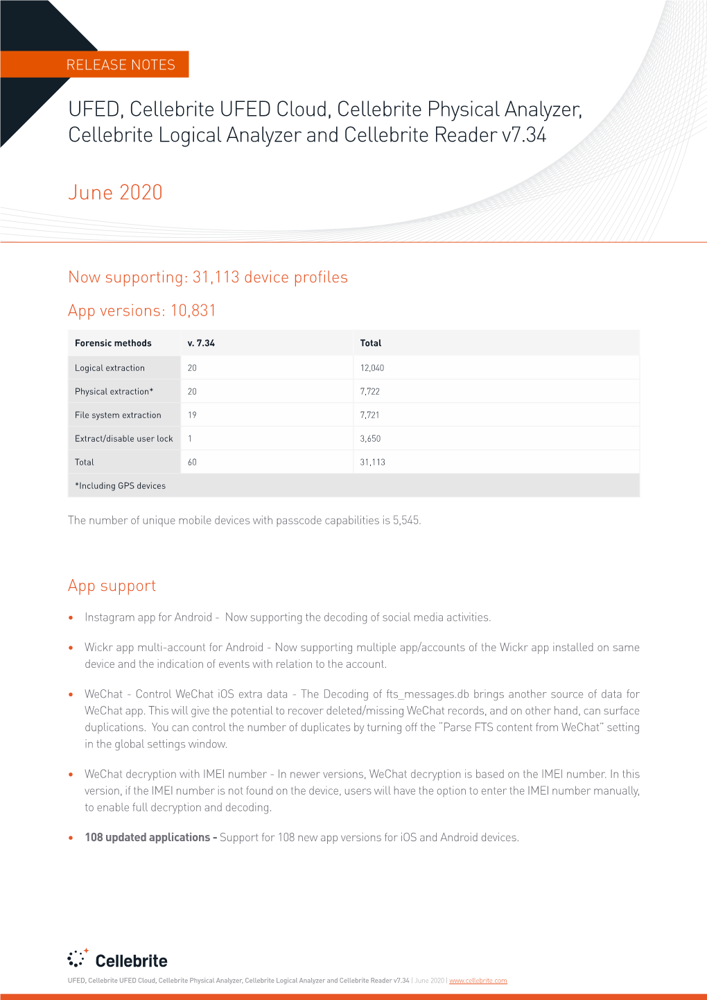 UFED, Cellebrite UFED Cloud, Cellebrite Physical Analyzer, Cellebrite Logical Analyzer and Cellebrite Reader V7.34