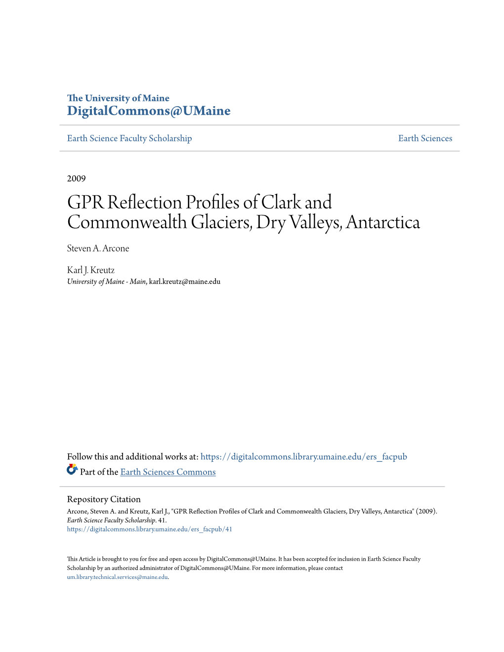 GPR Reflection Profiles of Clark and Commonwealth Glaciers, Dry Valleys, Antarctica Steven A