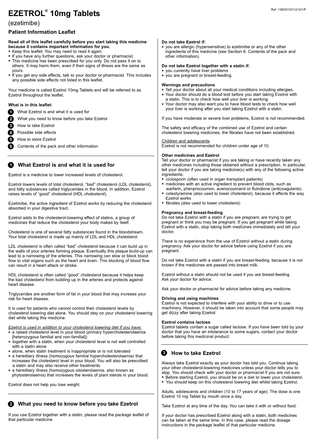 EZETROL 10Mg Tablets Leaflet 01-12-14-1 1081 Crestor