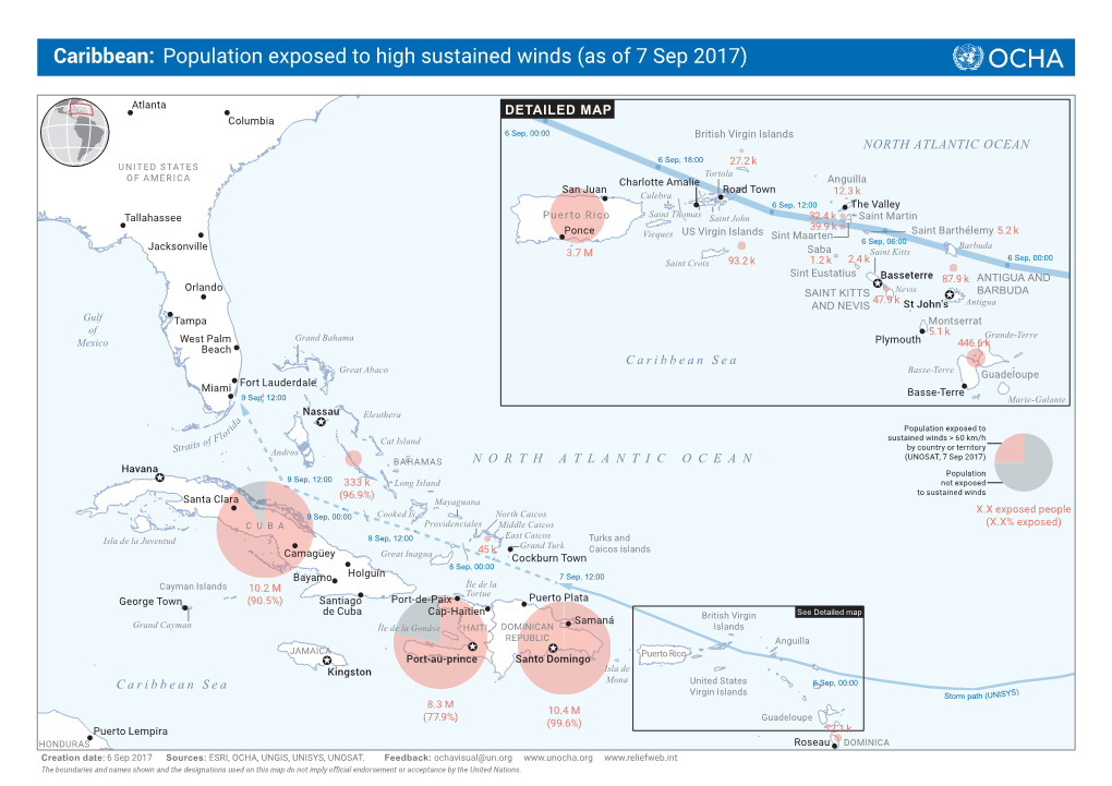 Caribbean: Population Exposed to High Sustained Winds (As of 7 Sep 2017)