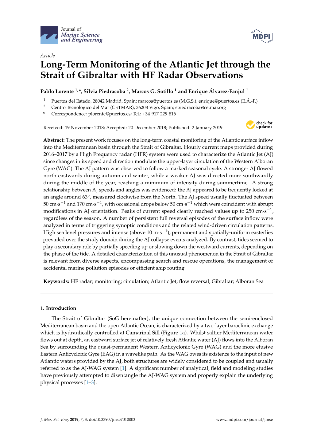 Long-Term Monitoring of the Atlantic Jet Through the Strait of Gibraltar with HF Radar Observations