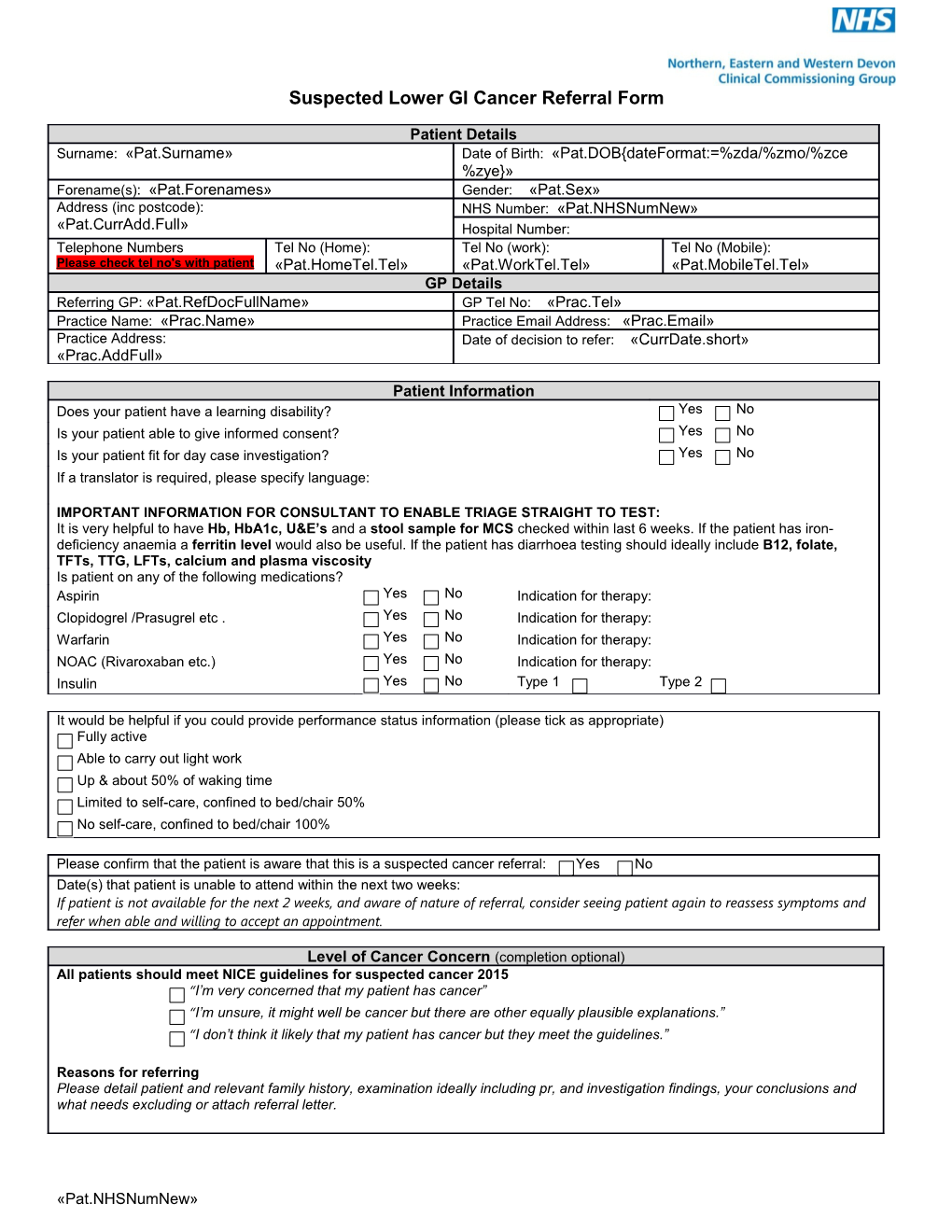 Suspected Lower GI Cancer Referral Form