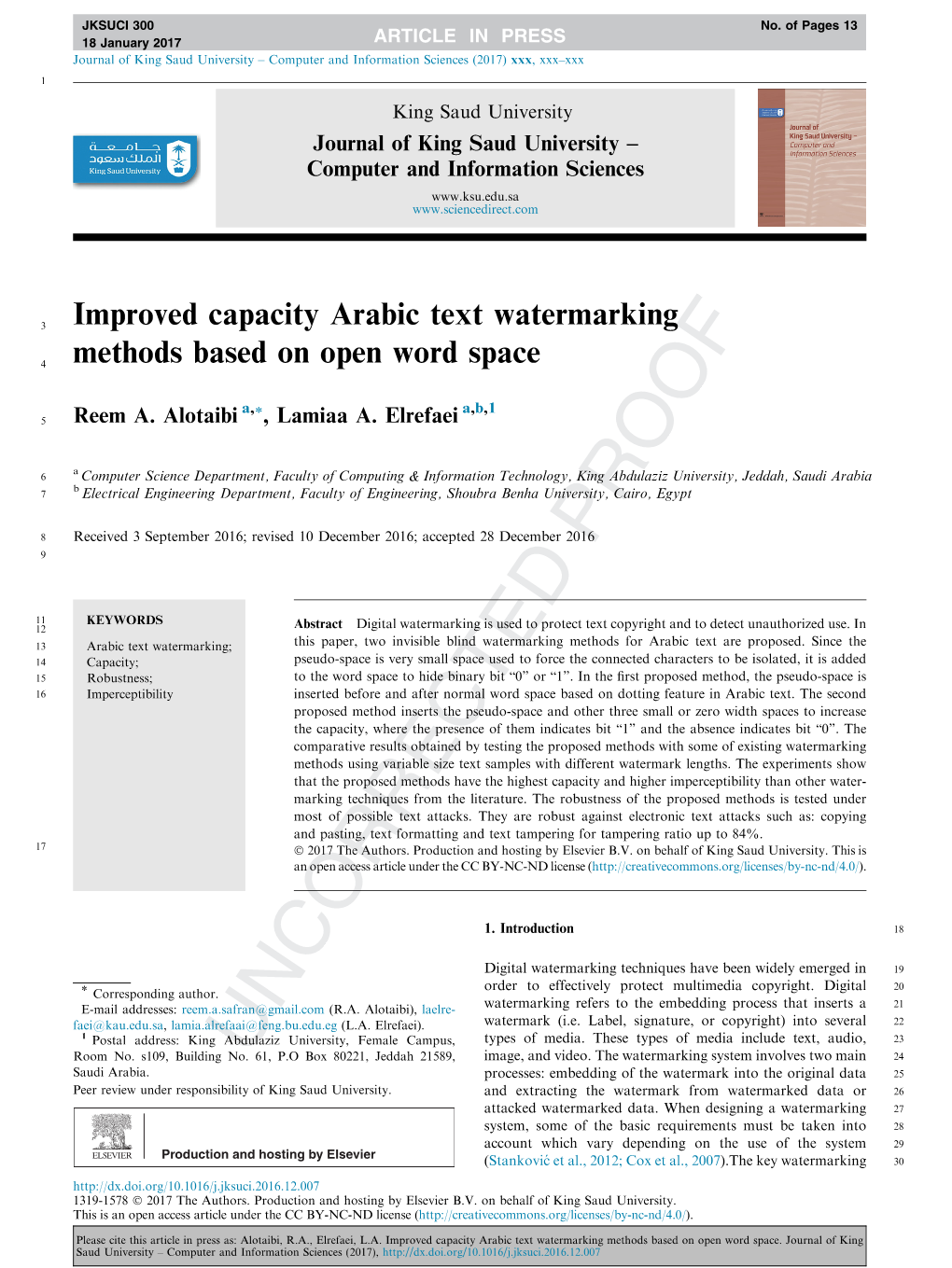 Improved Capacity Arabic Text Watermarking Methods Based on Open Word Space