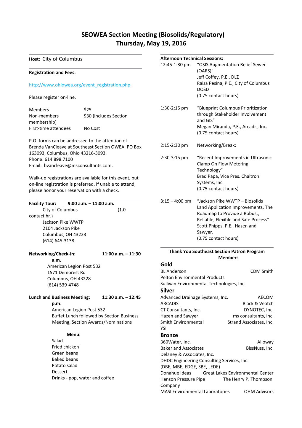 SEOWEA Section Meeting (Biosolids/Regulatory)